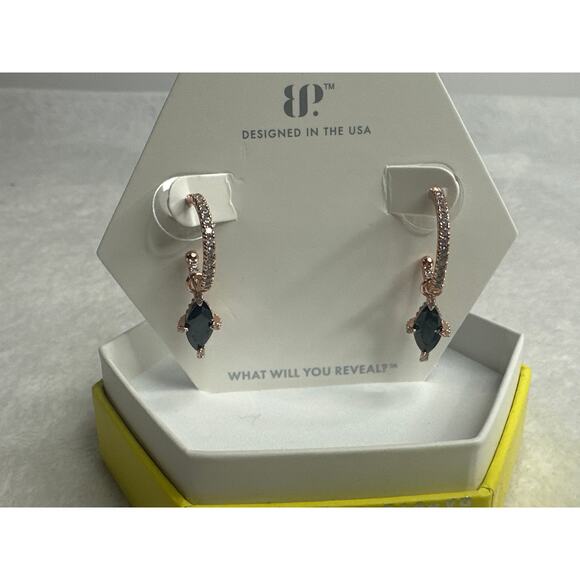 Bomb Party ER52803 Carrying your love earrings rose gold plating black onyx cz - Picture 1 of 2